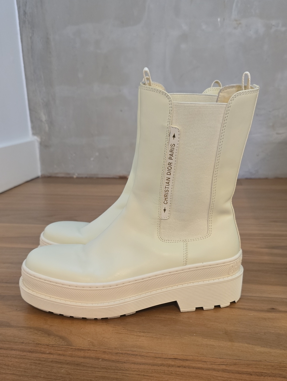 Christian Dior Cream Leather Mid-Calf Boots Sz 38